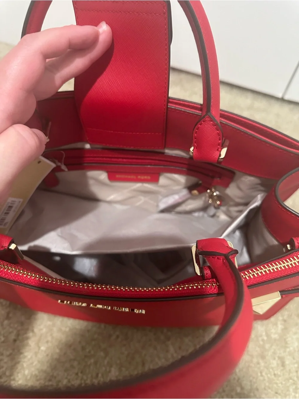 Michael Kors Red Saffiano Satchel with Gold Hardware